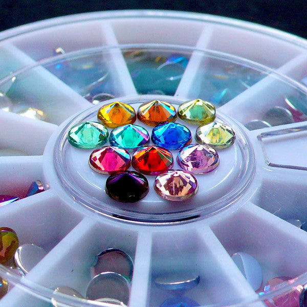 4mm Pointed Top Rhinestone Wheel | Assorted Acrylic Rhinestones in AB Colors | Phone Case Decoden Supplies | Bling Bling Nail Art | Scrapbooking & Card Making (Colorful Mix)