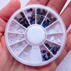 Assorted Acrylic Rhinestone Wheel in Heart, Navette & Round Shapes | AB White & AB Black Rhinestone Mix | Decoden & Nail Art Supplies