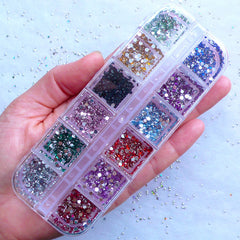 2mm Acrylic Rhinestone Assortment | Assorted Round Rhinestones | Nail Art | Bling Bling Decoden (Box of 12 Colors / Around 3600pcs)