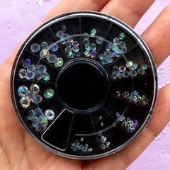 Assorted Pointed Back Rhinestone Wheel | SS3 to SS20 Glass Round Rhinestones | Bling Bling Decoration (AB Transparent Clear / 100pcs)