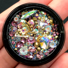 Assorted Rhinestones Gems Metal Accents Micro Beads | Bling Bling Decoration | Nail Art Supplies (Purple Pink & AB Clear)