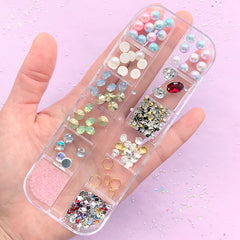 Small Embellishment Assortment for Nail Art | Assorted Gemstones Rhinestones Pearls | Resin Inclusions (12 Designs)