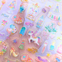 Kawaii Pastel Magical Girl Sticker | Unicorn Kitty Magic Wand Candy Ice Cream Dessert Sticker | Clear PVC Stickers