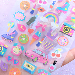 Kawaii Retro Item Sticker in Pink Color | Cassette Tape Vintage Telephone Camera Antique Car Rainbow Stickers (2 sheets)