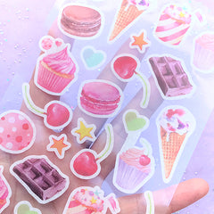 Kawaii Sweets Washi Stickers | Donut Ice Cream Waffle Macaron Cupcake Cherry Sticker | Cute Dessert Sticker