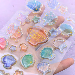 Seashell and Coral Reef Stickers in Pastel Color | Mermaid's Wonderful Palace Sticker | Kawaii Epoxy Stickers