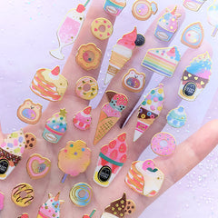 Whimsical Dessert Stickers in Rainbow Gradient Colour | Parfait Sundae Ice Cream Cake Pancake Marshmallow Cupcake Sticker (2 sheets)