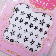 Star Nail Sticker (Black and White) Kitsch Nail Decoration Funky Nail Art Kawaii Diary Deco Card DIY Scrapbook Embellishment Manicure S273
