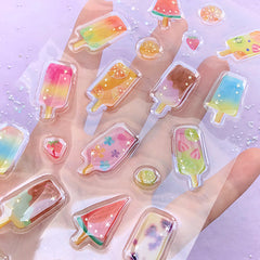 Fruit Popsicle Stickers | 3D Epoxy Stickers | Ice Pop Ice Cream Sticker | Kawaii Scrapbooking Supplies