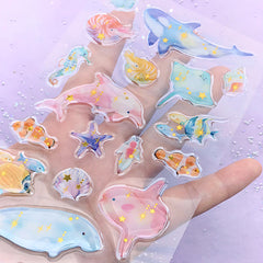 Whale Dolphin Marine Life Stickers | Aquarium Epoxy Stickers | Kawaii Fish PVC Sticker | Cute Animal Embellishments