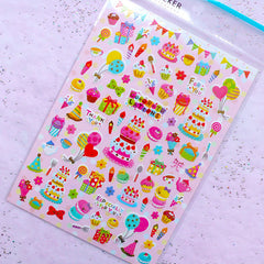 Kawaii Birthday Party Stickers | Cupcake & Sweets Sticker | Gift Decoration & Card Making Supplies