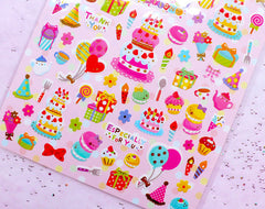 Kawaii Birthday Party Stickers | Cupcake & Sweets Sticker | Gift Decoration & Card Making Supplies