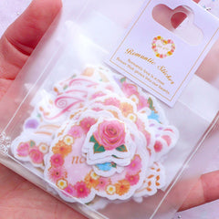 Happy For You Flower Stickers | Translucent Floral Paper Stickers | Colorful Wedding Stickers (Wreath, Rose / 8 Designs / 34 Pieces)