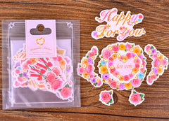 Happy For You Flower Stickers | Translucent Floral Paper Stickers | Colorful Wedding Stickers (Wreath, Rose / 8 Designs / 34 Pieces)