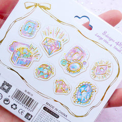 Diamond Rhinestones Crystal Semi Transparent Stickers | Translucent Jewels Gemstones PVC Stickers | Luxury Planner Sticker | Home Decor (8 Designs / 48 Pieces)