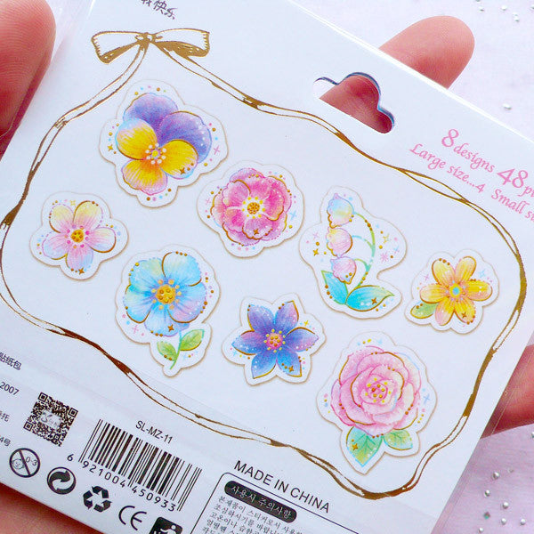 Pastel Flower PVC Stickers | Floral Planner Stickers | Translucent Sti ...
