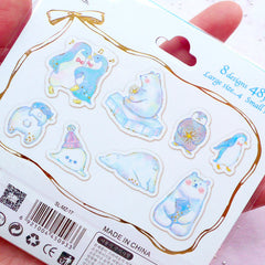 Penguin Stickers | Polar Bear Stickers | Kawaii Arctic Animal Sticker | Planner Decoration | Translucent PVC Stickers (8 Designs / 48 Pieces)