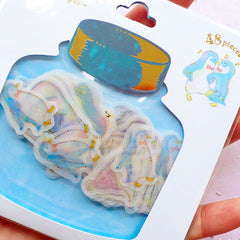 Penguin Stickers | Polar Bear Stickers | Kawaii Arctic Animal Sticker | Planner Decoration | Translucent PVC Stickers (8 Designs / 48 Pieces)