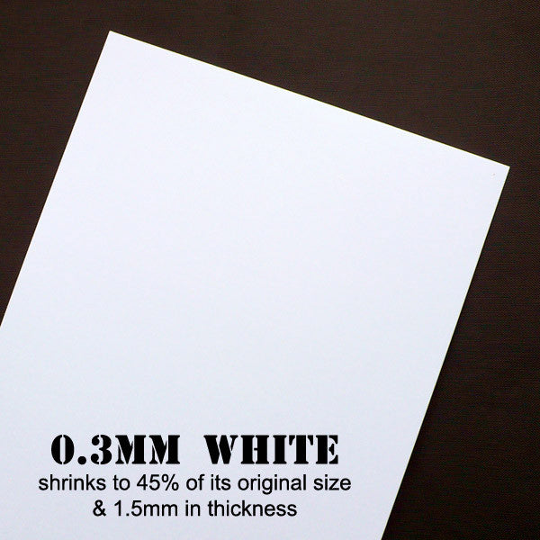 White Shrink Film | Shrinking Plastic | Shrinkable Plastic Sheet | Pin & Jewellery Making | Fun Papercraft | Transform from 0.3mm to 1.5mm in Thickness (2 Sheets / White / 20cm x 29cm)
