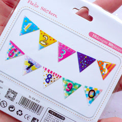 Cute Number Stickers in Party Banner Shape | Colorful Scrapbooking | Planner Decoration | Diary Stickers | Translucent PVC Sticker Flakes (10 Designs / 80 Pieces)