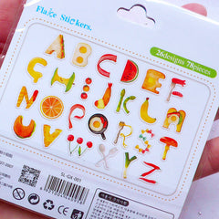 Whimsical Alphabet Stickers in Food Shapes | Kawaii Initial Sticker Flakes | Fruit & Breakfast Letter Stickers | Planner Decoration | Cute Scrapbooking Supplies | Translucent PVC Stickers (26 Designs / 78 Pieces)