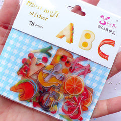 Whimsical Alphabet Stickers in Food Shapes | Kawaii Initial Sticker Flakes | Fruit & Breakfast Letter Stickers | Planner Decoration | Cute Scrapbooking Supplies | Translucent PVC Stickers (26 Designs / 78 Pieces)