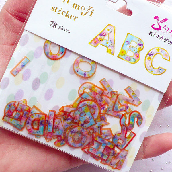 Flower Initial Sticker | Floral Letter Sticker Flakes | Alphabet Stickers | Diary Decoration | Papercraft Supplies | Semi Transparent PVC Stickers (26 Designs / 78 Pieces)