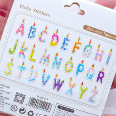 Letter Candle Sticker Flakes | Colorful Alphabet Sticker | Transluent Initial Sticker | Birthday Party Decoration | Kawaii Planner Stickers | Semi Transparent PVC Stickers (26 Designs / 78 Pieces)