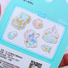 Fairytale Mermaid Princess Sticker Flakes | Holographic Fairy Kei Planner Deco Stickers | Iridescent PVC Sticker | Kawaii Resin Crafts (Fish Seashell Castle Treasure Box / 6 Designs / 36 Pieces)
