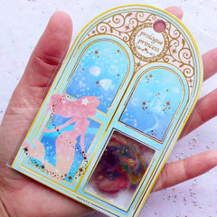 Fairytale Mermaid Princess Sticker Flakes | Holographic Fairy Kei Planner Deco Stickers | Iridescent PVC Sticker | Kawaii Resin Crafts (Fish Seashell Castle Treasure Box / 6 Designs / 36 Pieces)