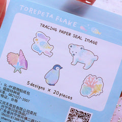 Marine Life & Arctic Animal Sticker Flakes | Pastel Kei Planner Sticker in Watercolor Style | Diary Decoration | Kawaii Papercraft | Torepeta Flake (Penguin Polar Bear Seashell Fish Coral / 5 Designs / 100 Pieces)