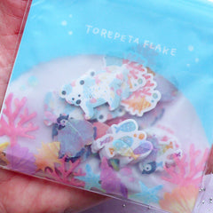 Marine Life & Arctic Animal Sticker Flakes | Pastel Kei Planner Sticker in Watercolor Style | Diary Decoration | Kawaii Papercraft | Torepeta Flake (Penguin Polar Bear Seashell Fish Coral / 5 Designs / 100 Pieces)