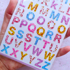 Alphabet Stickers with Leopard Pattern | Letter Initial Sticker Coated with Crystal Resin | Phone Case Decoden | Papercraft & Scrapbooking Supplies (1 Sheet)