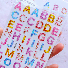 Alphabet Stickers with Leopard Pattern | Letter Initial Sticker Coated with Crystal Resin | Phone Case Decoden | Papercraft & Scrapbooking Supplies (1 Sheet)