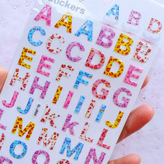Alphabet Stickers with Leopard Pattern | Letter Initial Sticker Coated with Crystal Resin | Phone Case Decoden | Papercraft & Scrapbooking Supplies (1 Sheet)