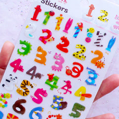 Animal Number Stickers | Kawaii Sticker Coated with Crystal Resin | Home Decor | Baby Shower Decoration | Paper Craft Supplies (1 Sheet)