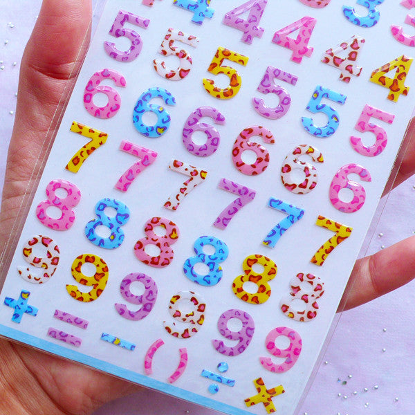 Number Stickers in Leopard Pattern | Cute Sticker with Crystal Resin C ...