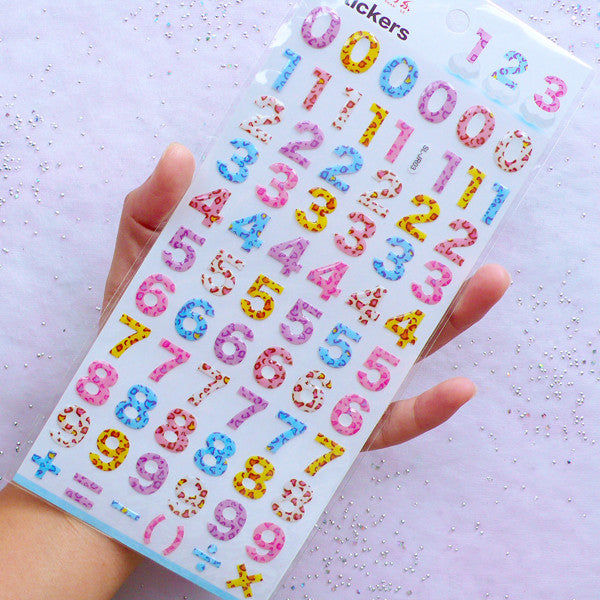 Number Stickers in Leopard Pattern | Cute Sticker with Crystal Resin C ...
