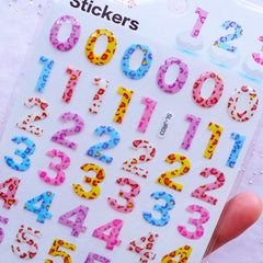 Number Stickers in Leopard Pattern | Cute Sticker with Crystal Resin Coating | Phone Decoration | Card Making & Scrapbook Supplies (1 Sheet)