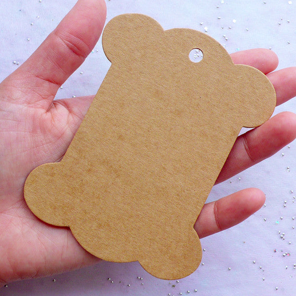 Kraft Paper Bobbin Tag in Dog Bone Shape | Blank Product Tags | Packaging Tags | Gift Decoration | Rustic Cardboard Hang Tags (Thick Type / 5pcs / 79mm x 102mm)