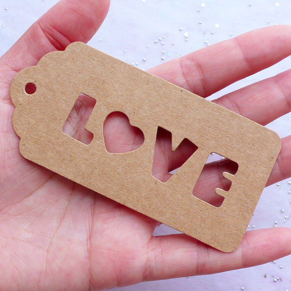 CLEARANCE Brown Kraft Paper Love Tags | Blank Hang Tags | Rustic Packaging Tags | Wedding Favor Tag | Scalloped Cardboard Gift Tags | Product Decoration (10pcs / 45mm x 95mm)