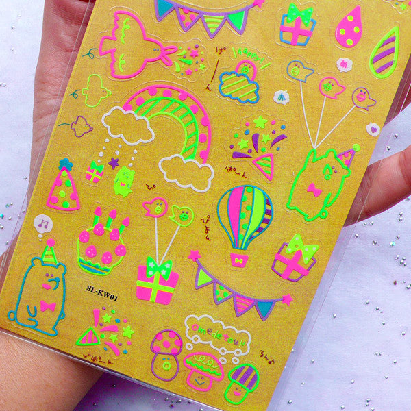 Kawaii Deco Stickers in Neon Colors | Fluorescent Stickers | Cute Plan ...