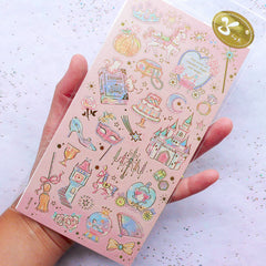 Fairy Kei Cinderella Stickers with Gold Foil | Kawaii Fairytale Stickers | Fairy Tale Decor | Home Decoration | Card Making | Pastel Kei Resin Kraft  (1 Sheet)