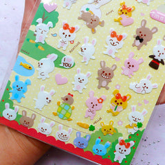 Kawaii Rabbit Stickers | Bunny Stickers with Resin Coating | Cute Crystal Stickers | Animal Stickers | Home Decoration | Baby Shower Decor | Seal Stickers (1 Sheet)