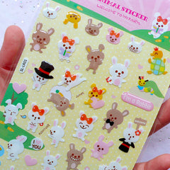 Kawaii Rabbit Stickers | Bunny Stickers with Resin Coating | Cute Crystal Stickers | Animal Stickers | Home Decoration | Baby Shower Decor | Seal Stickers (1 Sheet)