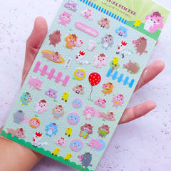 CLEARANCE Kawaii Farm Animal Stickers | Wild Pig Stickers | Chicken Sticker | Crystal Stickers | Epoxy Stickers | Papercraft Supplies | Cute Scrapbooking (1 Sheet)