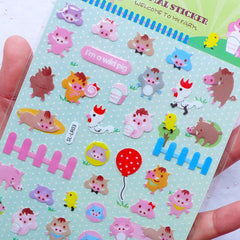 CLEARANCE Kawaii Farm Animal Stickers | Wild Pig Stickers | Chicken Sticker | Crystal Stickers | Epoxy Stickers | Papercraft Supplies | Cute Scrapbooking (1 Sheet)