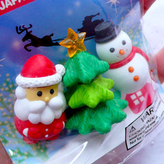 Kawaii Erasers | Christmas Tree Erasers | Snowman Eraser | Santa Claus Eraser | Puzzle Erasers |Cute Japanese Stationery Supplies (3pcs)