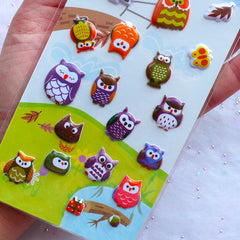 CLEARANCE Owl Puffy Stickers | Animal Stickers | Scrapbook | Card Decoration | Bird Embellishments | Home Decor