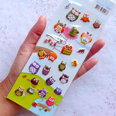 CLEARANCE Owl Puffy Stickers | Animal Stickers | Scrapbook | Card Decoration | Bird Embellishments | Home Decor